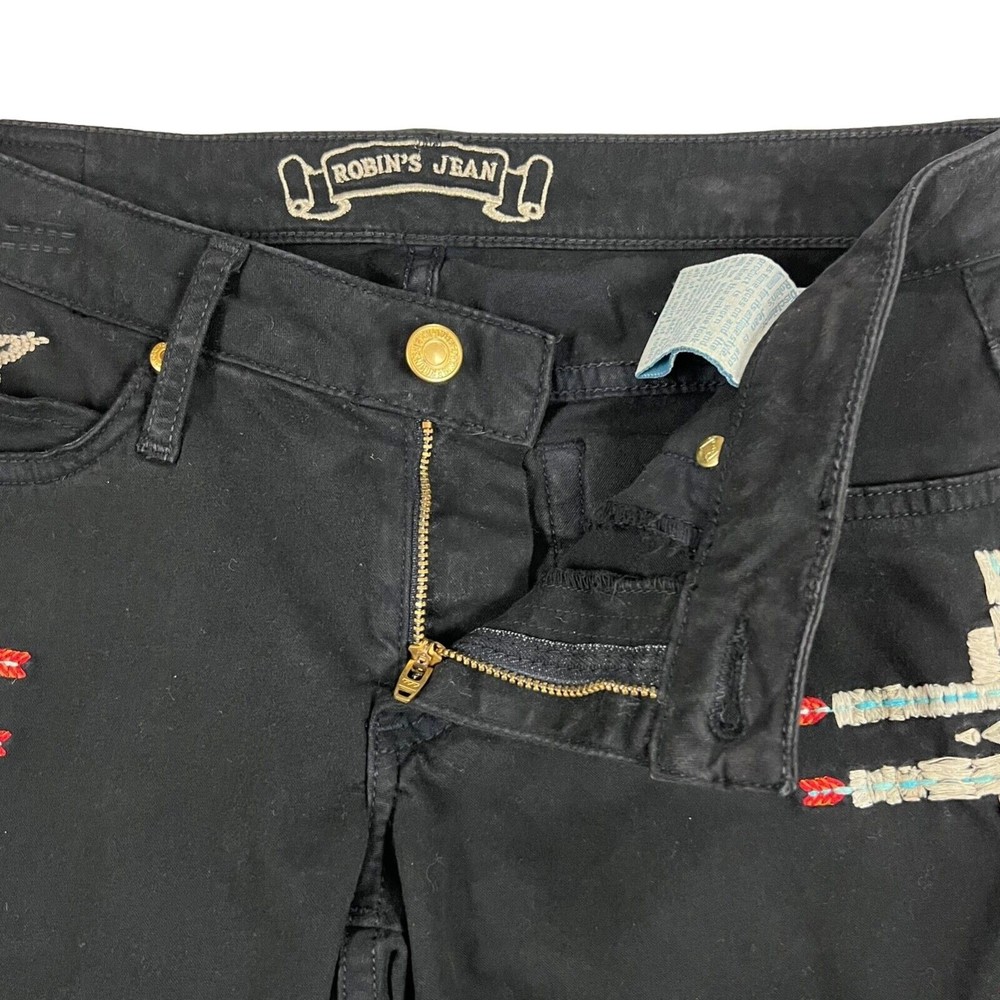 Vtg Y2K Robins Jeans Stretch Blk Denim Low Rise Chapa Embroidered Navaho Aztec - Picture 3 of 16